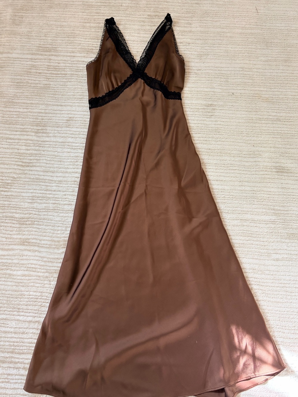 House of Harlow 1960 Brown Slip Dress with Black Lace Trim